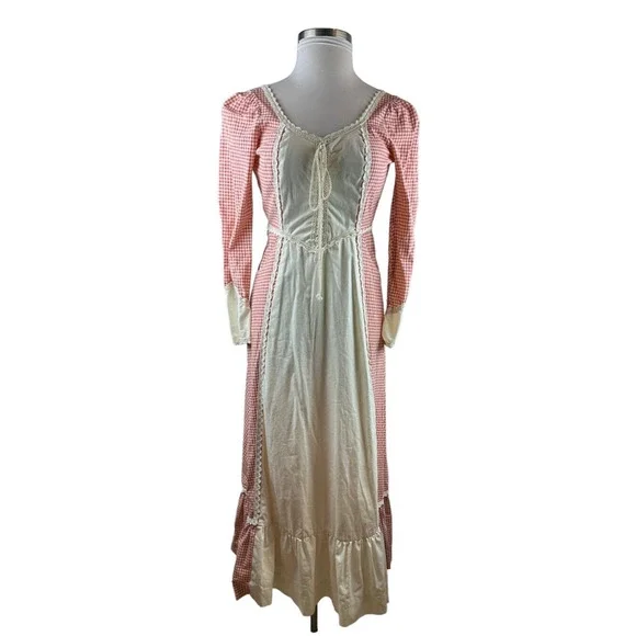 Vintage Gunne Sax Jessica Mcclintock Prairie Boho Corset Dress Checkered Red - Picture 2 of 12
